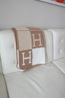 Hermes Avalon Cashmere Blanket Throw Brick Brown, Cream, Grey with box  