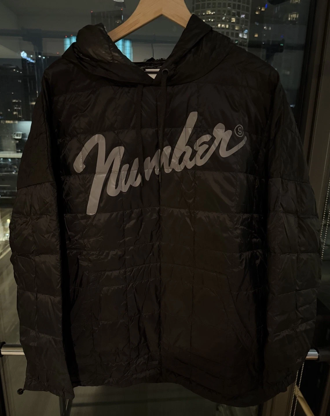Number Nine Hooded Down Jacket Puffer Black Size XL Mens Authentic image 1