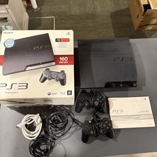 Sony PlayStation 3 Slim 160GB Charcoal Black Console 2 Controllers And Cords