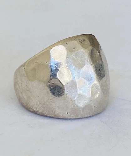 Vintage MEXICO Sterling Silver Modernist Hammered Cigar Band Ring Size 5