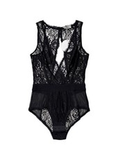 Yours Truly Women s Black Floral Lace Bodysuit One Piece Size 6 NWT