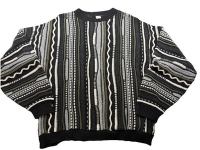 Vintage Gas Company Coogi Style Sweater Mens M Multi Color 3D Knit Biggie