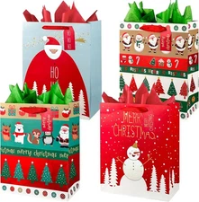 12 Pc Large Christmas Gift Bags with Tissue