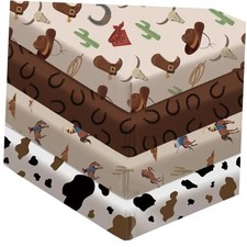4 Pcs Western Crib Sheets Set 52'' x 28'' x 8'' Newborn Nursery Cowboy Crib