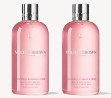 2 x New Molton Brown Delicious Rhubarb Rose Bath Shower Gel 300ml 10oz