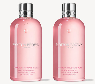 2 x New Molton Brown Delicious Rhubarb & Rose Bath & Shower Gel 300ml 10oz