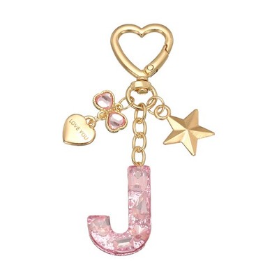 Cute Initial Letter Keychain, Letter J Keychains for Women Girls Bling Pink
