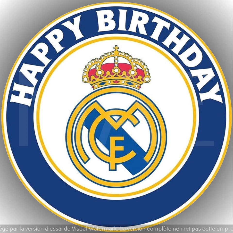 Real Madrid . Décoration de gâteau comestible, Azyme, disque diamètre 20cm