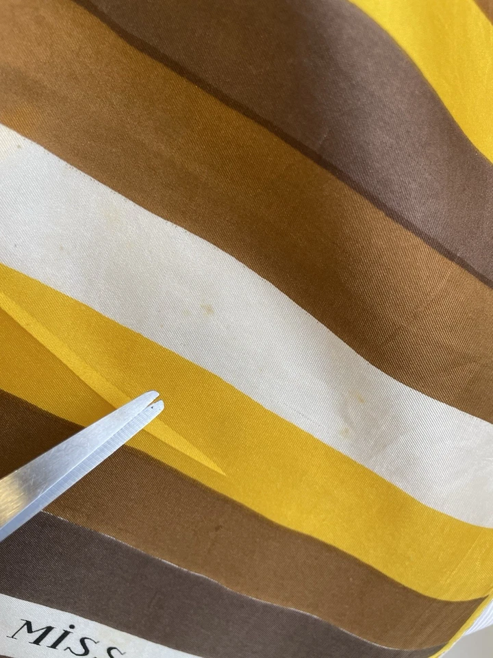 H75# Miss Balmain Paris 100% Seda Bufanda Rayas Marrón Amarillo Diseñador Vintage Foto 2 de 4