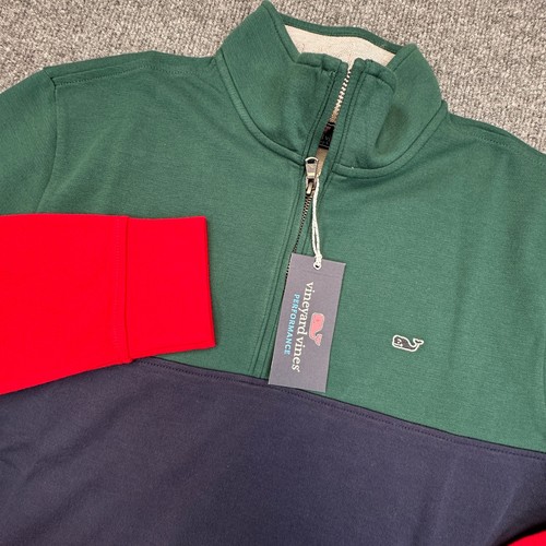 Vineyard Vines Saltwater Quarter Zip Mens Medium Tri-Color Blocked Preppy NEW