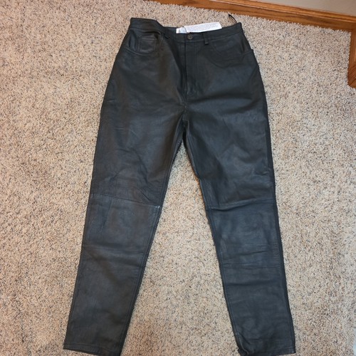 Black Leather Pants Straight Leg Vintage Bagatelle  SZ 10 NWT - Picture 1 of 6