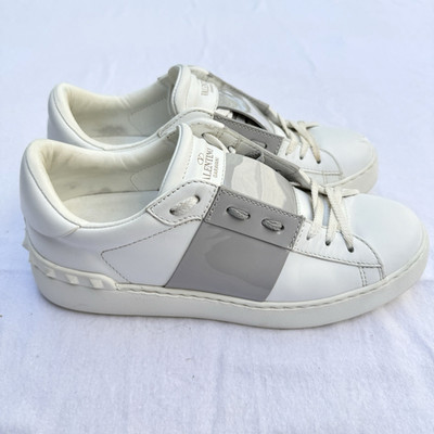 Valentino Garavani Open Rockstud Low Sneakers Shoes Gray Patent Stripe EU 7.5