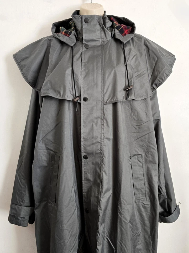 Country Estate Size 2XL Greyish Khaki Lined Removable Hood Long Riding Rain Coat - Image 3 of 4