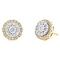 JFL 10K Gelbgold Diamant Ohrstecker 10Mm Decagon Halo Zwei-Ton 0,50 Ct