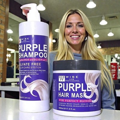 Professional Purple Shampoo and Hair Mask Set for Blonde and Silver Hair, Sulfat