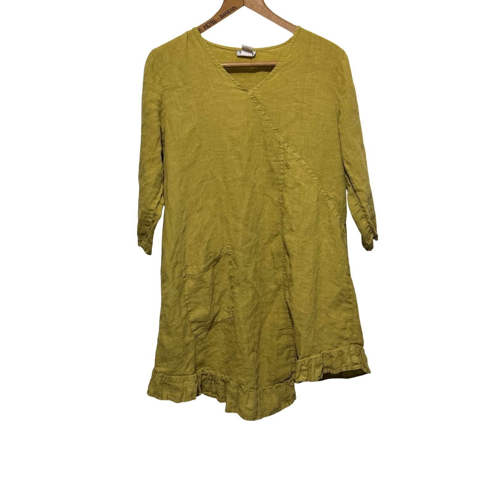 Match Point USA Linen Mini Dress Tunic Shift Size Medium Marigold Lagenlook