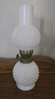 Vintage Small Milk Glass Hobnail Oil Lamp Wick Japan 8"