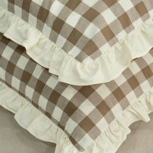 Набор наволочек из 2 окрашенных пряжей чистого хлопка 26 x 20 дюймов (упаковка из 2) коричневые клетчатые - Изображение 4 из 4