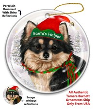 Chihuahua Longhair Santa's Helper Holiday Ornament
