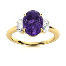 925 Sterling Silver Oval Natural Amethyst Three-Stone Prong Daughter Ring