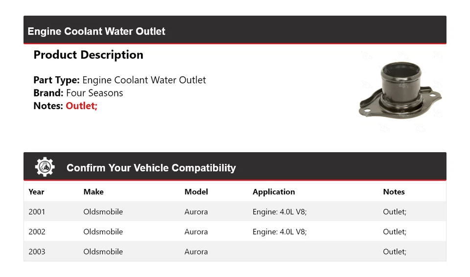 Salida de agua refrigerante motor Oldsmobile Aurora 2001-2003 4 estaciones 2002 Foto 2 de 4