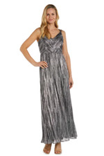 NWT Nightway Silver/Black Sleeveless Double Strap Shimmer Gown Maxi Dress Size 6
