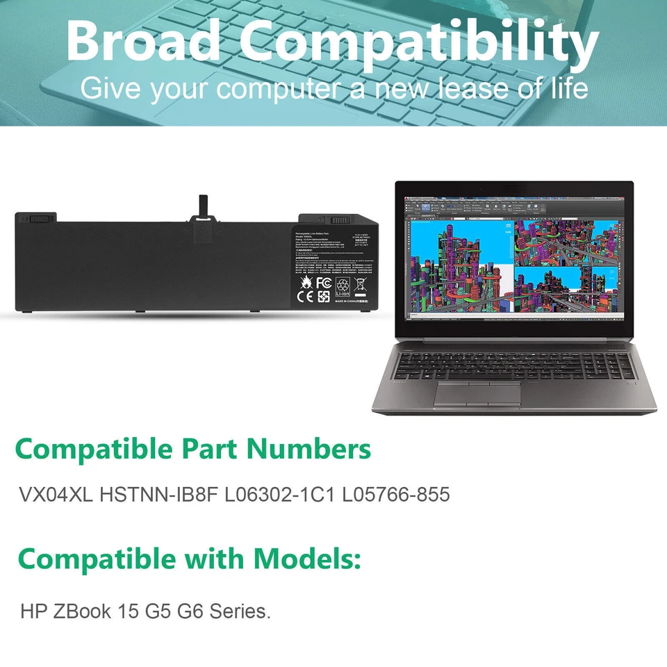 Batería VX04XL 4ICP6/59/109 para HP Zbook 15 G5 G6 Series HSN-Q13C L05766-855 NUEVA Foto 2 de 4