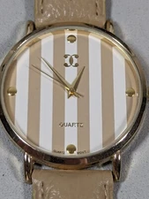 Charming Charlie White Beige Dial Gold Tone Case Beige Band Watch