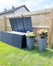 itzcominghome Garden Storage Box Black Rattan Patio Storage Chest Outdoor 150cm