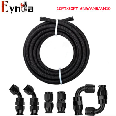 4/6/8/10AN Nylon Braided PTFE Fuel Line 10/20FT 6PCS Fittings Hose Kit E85 Line