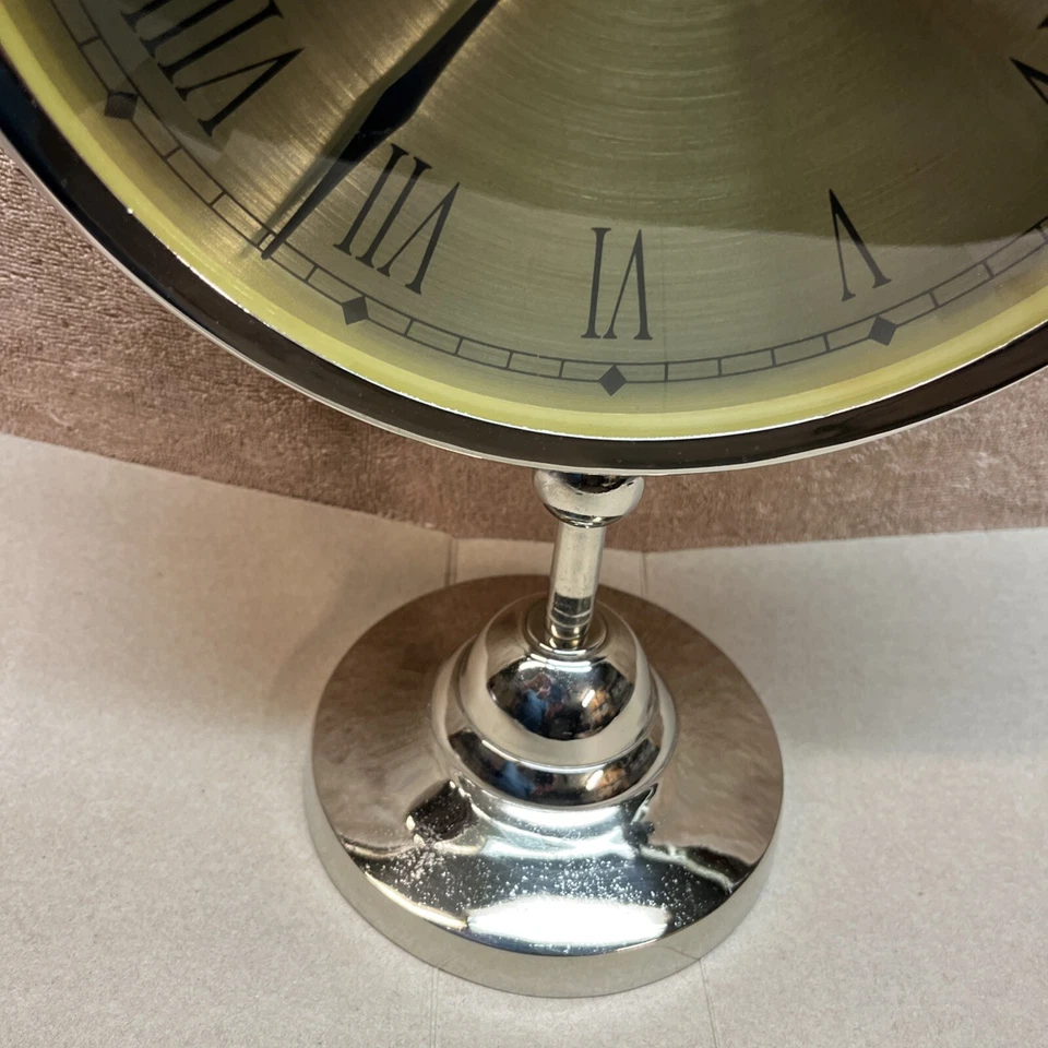 NICE CHROME STANDING MANTEL OR DESK CLOCK  - Image 3 of 4