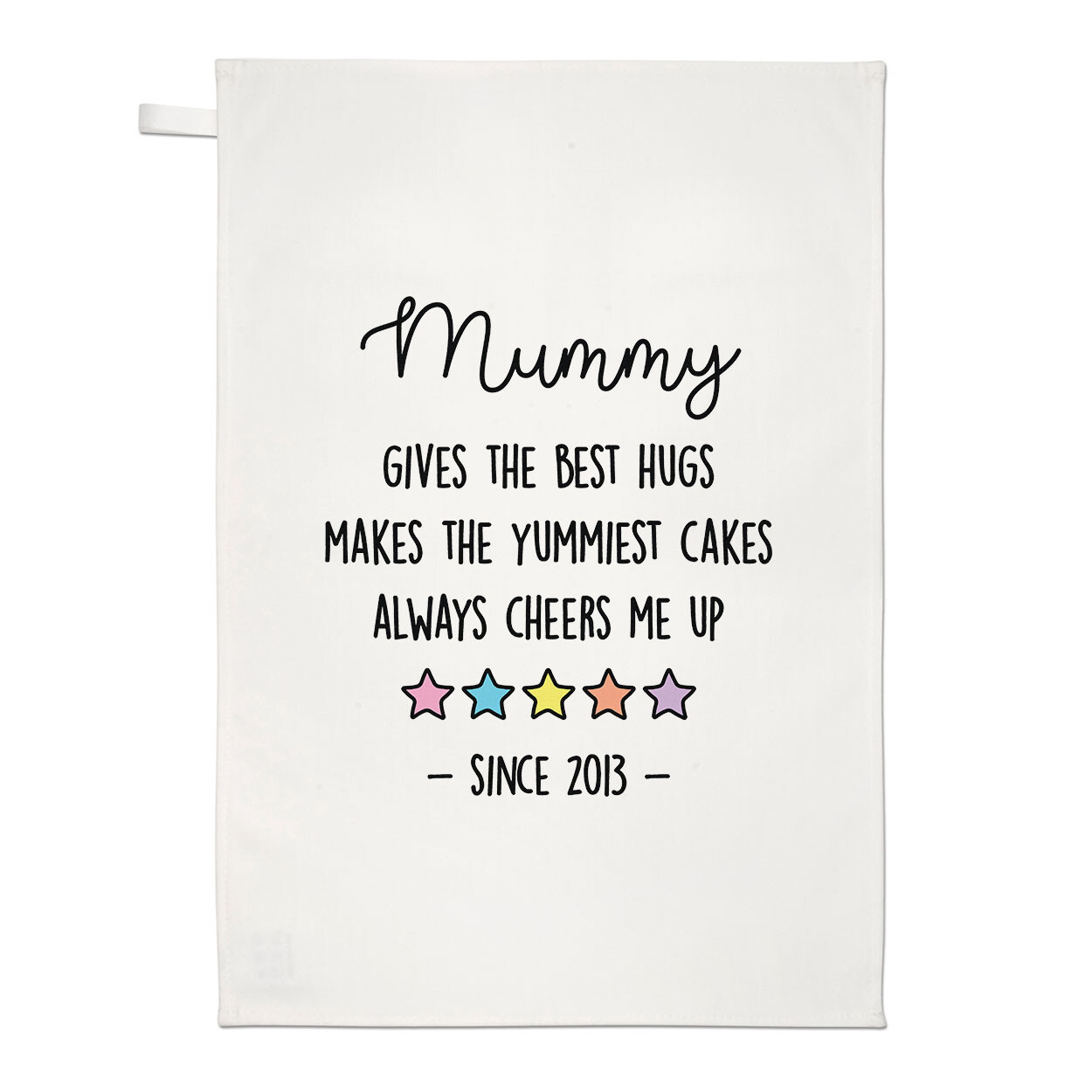Personalised 5 Stars Colourful Tea Towel Mum Dad Mothers Fathers Day