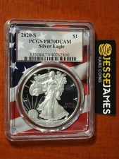 2020 S PROOF SILVER EAGLE PCGS PR70 DCAM USA FLAG CORE HOLDER
