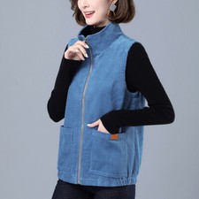 Women Corduroy Waistcoat Lapel Vest Retro Gilets Sleeveless Jacket Cardigan Top