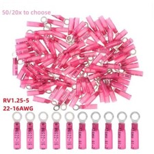 Red 22-16 AWG Heat Shrink Wire Crimp Connector Ring Terminals Stud M5 10 50X