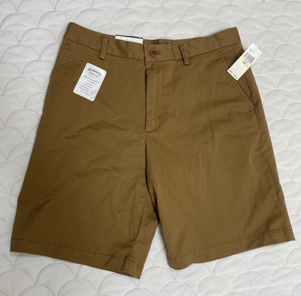 Men's Shorts Izod Sz 30W Yellow Chino Flat Front 68% Cotton 30% Polyester