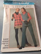 VTG 1971 Simplicity 9568 Pop-On w Snap-On Side Belts & Pull-On Pants Sz 16 UC FF