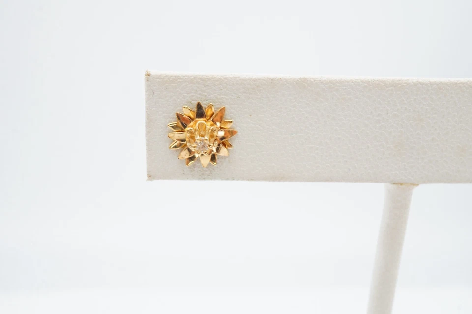 14k Yellow Gold White Sapphire Earrings - Image 2 of 4