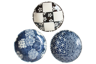 Mino ware Japan Ceramics Mini Round Plate / Dish Set of Three Japanese pattern