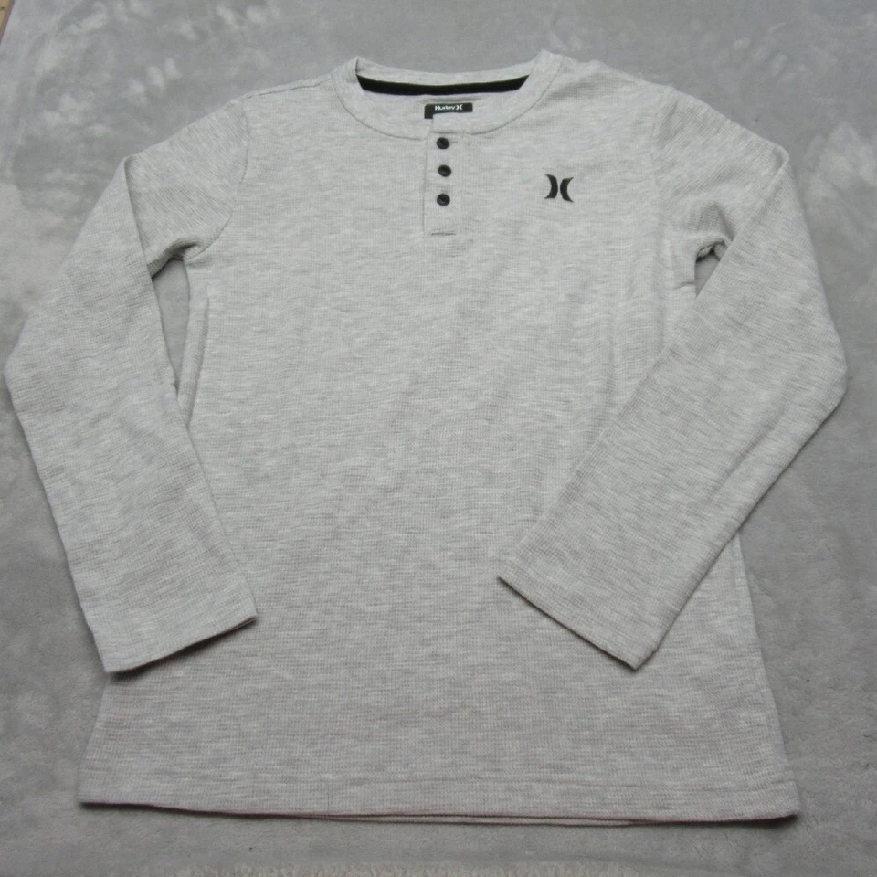 Camisa Hurley Juvenil 14/16 Gris Cuello Henley Manga Larga Tejido Gofre Térmica Informal Foto 2 de 4
