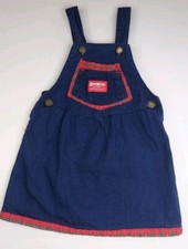 Girls 3T OshKosh Dark Denim  Plaid Overall Jumper Dress Vestbak USA Vintage
