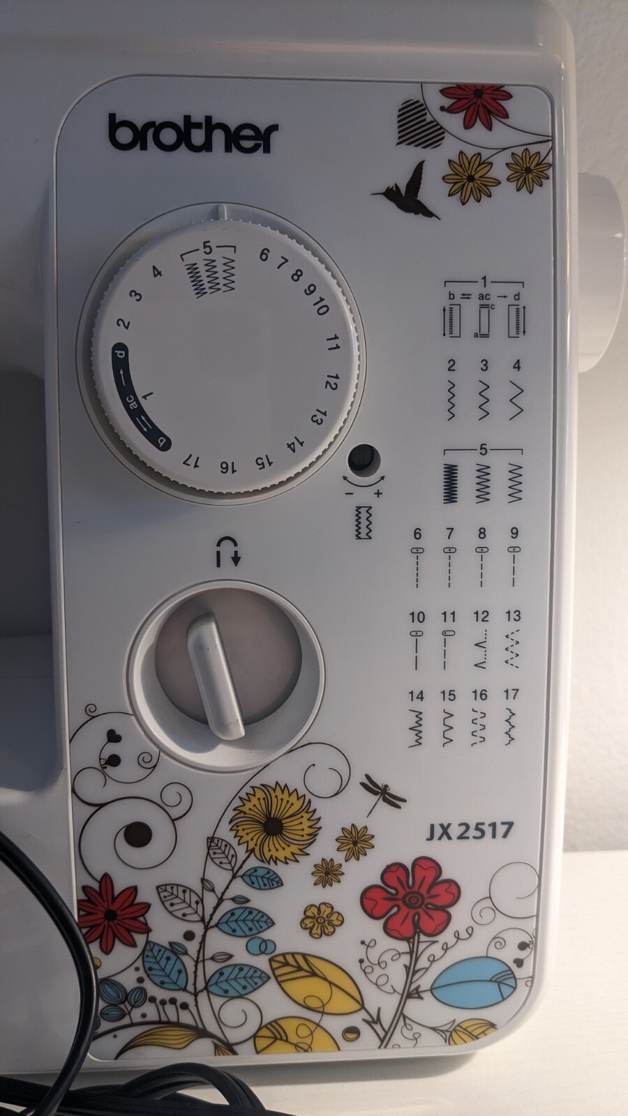 Brother Jx2517 17 Stitch Sewing Machine, floral pattern, foot pedal