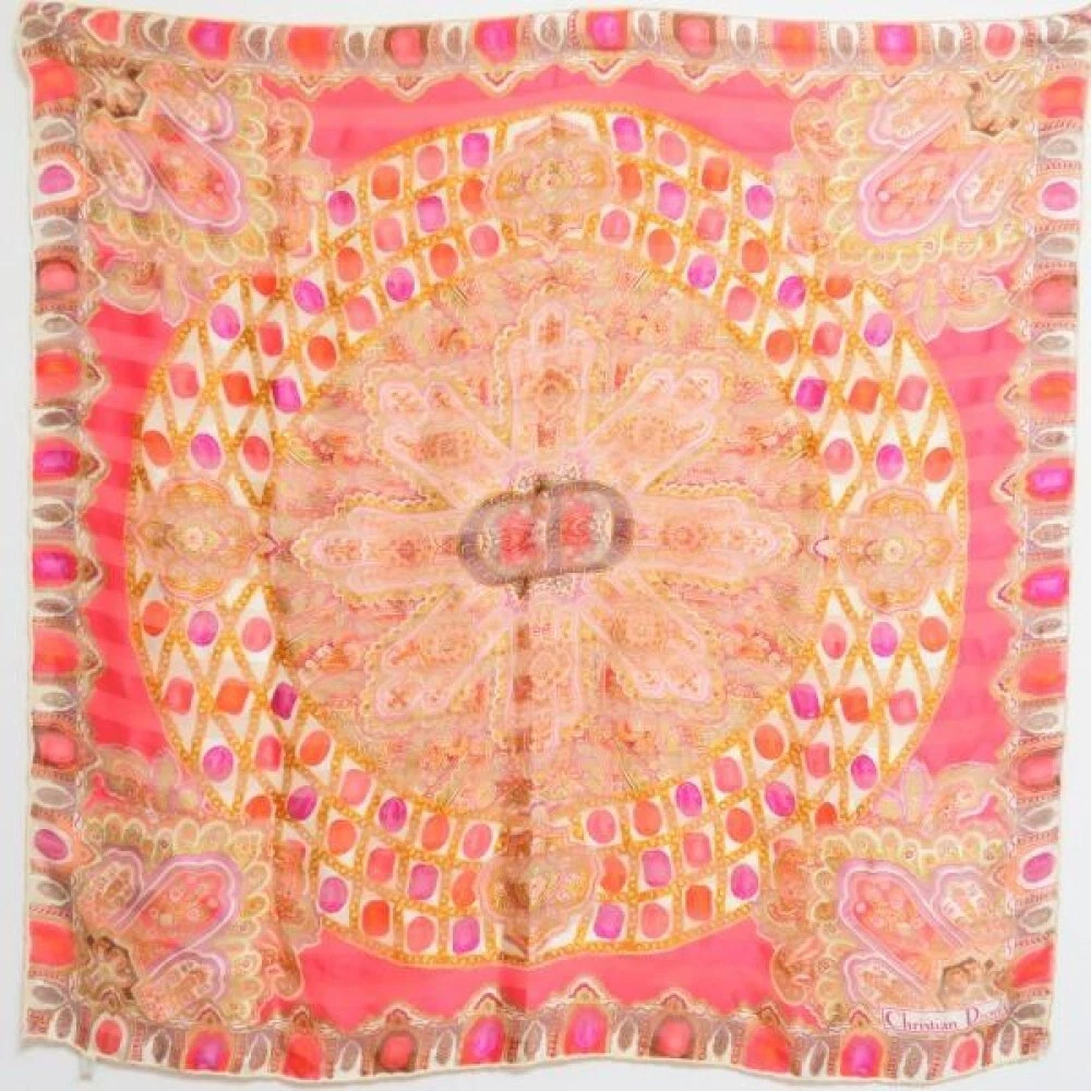 Christian Dior écharpe carrée 34x34 pouces orange cachemire motif bijou 04663a