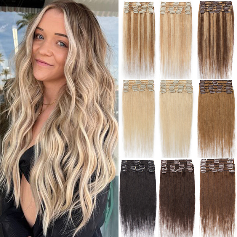 8Pieces Clip In Hair Extensions 100% Remy Human Hair Extensions