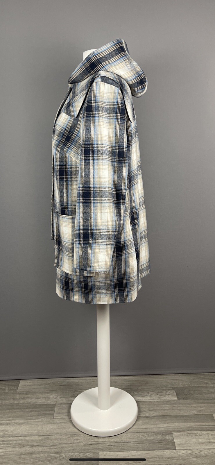 Tu Size 20 Wool Mix Hooded Coat Blue Navy Beige  Check Warm Winter Jacket image 4