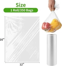 12" x 16" Plastic Produce Bag on a Roll For Bread Fruit Grocery Food Clear Bags