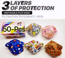 50-PCS Kids Children Animal Print 3-Ply Disposable Face Mask Earloop Mouth Cover