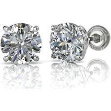 2.75 ct. Moissanite Stud Screw Back Earrings - 14k White Gold - Sparkling