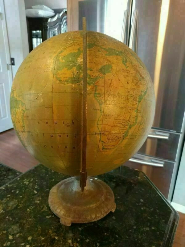 Globo vintage Ranally Rand McNally 12" diámetro 17" alto metal Foto 2 de 4