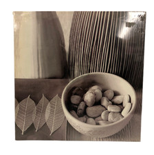 QUADRO FOTO SU TELA NATURA MORTA SASSI FOGLIE MONTATO SU CORNICE LEGNO CM 28X28